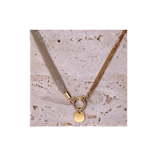 Collier en soie & acier inoxydable interchangeable : Luxe et écologie pour une allure affirmée ou délicatesse raffinée, issu d'une cravate vintage.