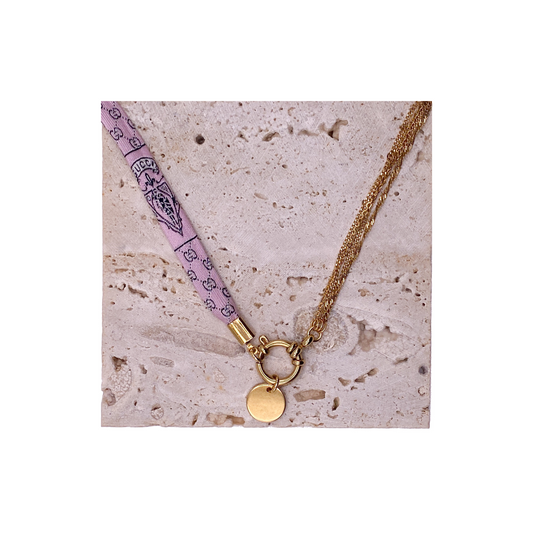 Collier en soie & acier inoxydable interchangeable : Luxe et écologie pour une allure affirmée ou délicatesse raffinée, issu d'une cravate vintage.